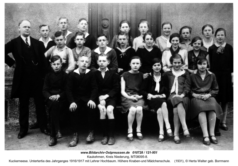 Kuckerneese. Untertertia des Jahrganges 1916/1917 mit Lehrer Hochbaum. Höhere Knaben-und Mädchenschule