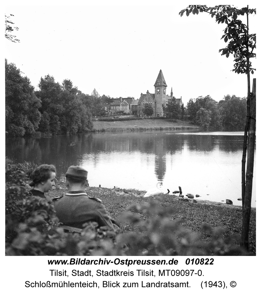 Tilsit, Schloßmühlenteich, Blick zum Landratsamt