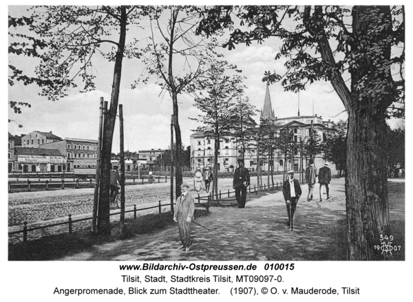 Tilsit, Angerpromenade, Blick zum Stadttheater