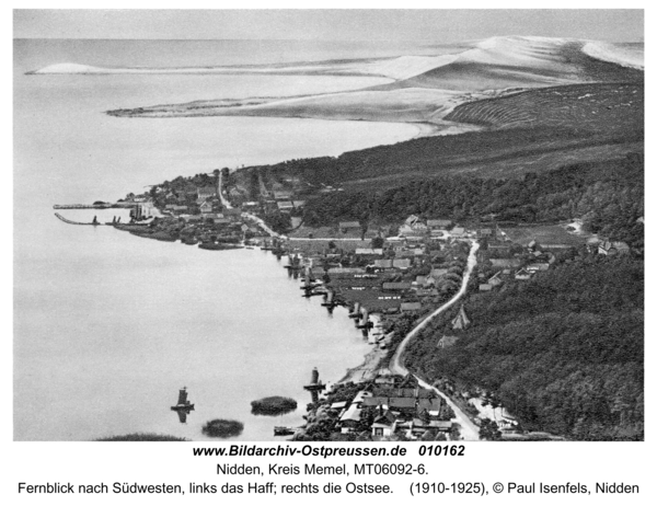 Nidden, Fernblick nach Südwesten, links das Haff; rechts die Ostsee