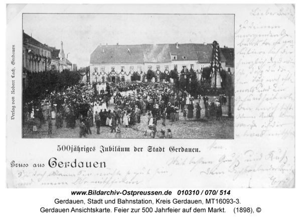 Gerdauen Ansichtskarte. Feier zur 500 Jahrfeier auf dem Markt