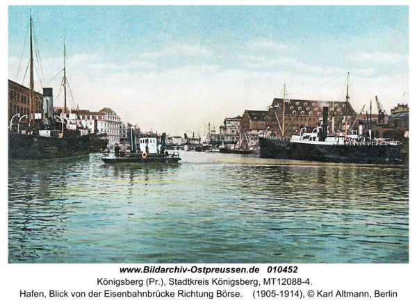 Königsberg, Hafen, Blick von der Eisenbahnbrücke Richtung Börse