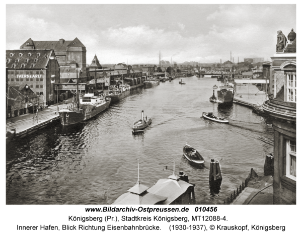 Königsberg, Innerer Hafen, Blick Richtung Eisenbahnbrücke