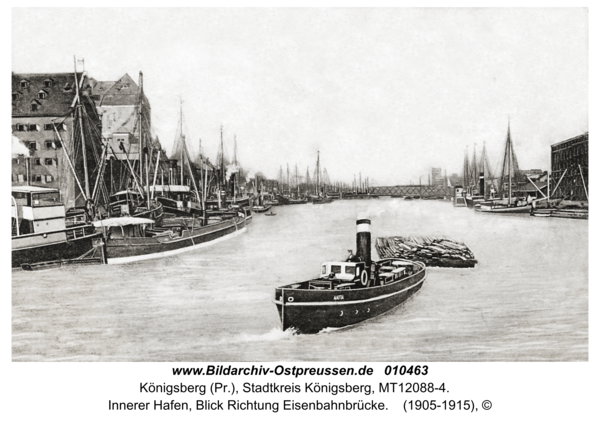 Königsberg, Innerer Hafen, Blick Richtung Eisenbahnbrücke