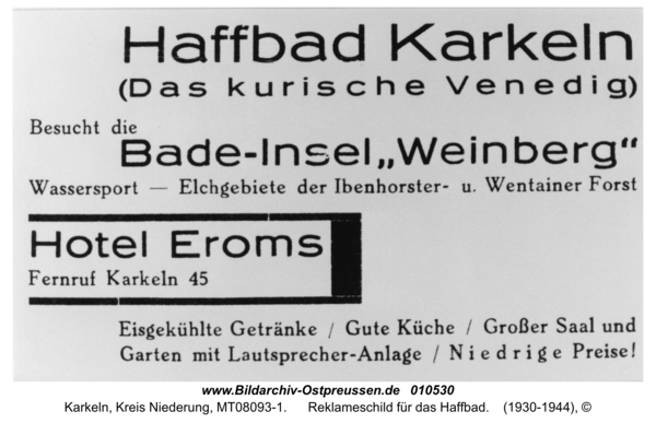 Karkeln, Reklameschild für das Haffbad