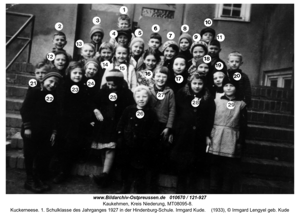 Kuckerneese. 1. Schulklasse des Jahrganges 1927 in der Hindenburg-Schule. Irmgard Kude