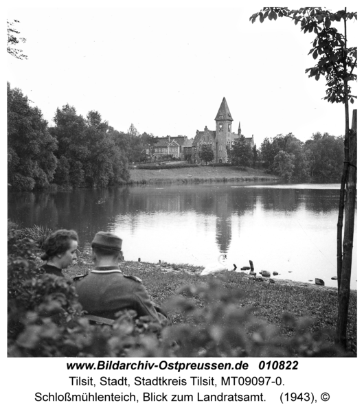 Tilsit, Schloßmühlenteich, Blick zum Landratsamt