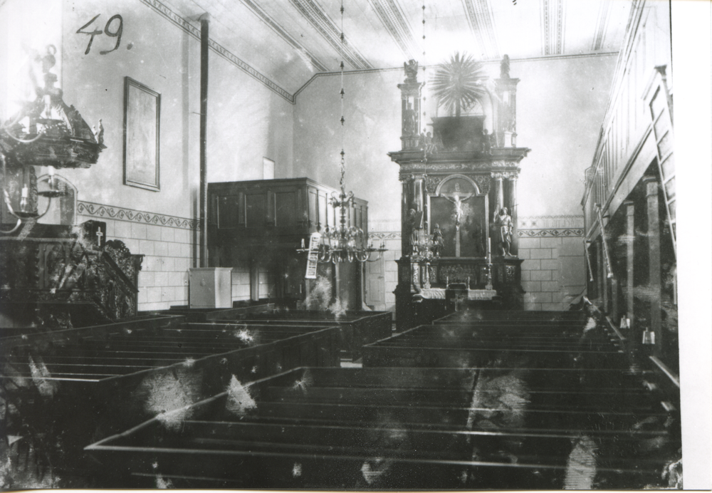 Bartenstein, Ev. Kirche, Blick zur Kanzel und dem Altar