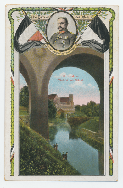 Allenstein, Viadukt mit Schloß, General-Feldmarschall v. Hindenburg