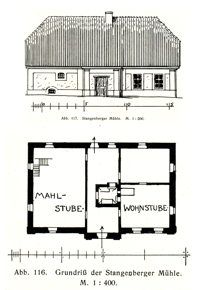 Stangenberg, Mühle und Grundriss der Mühle