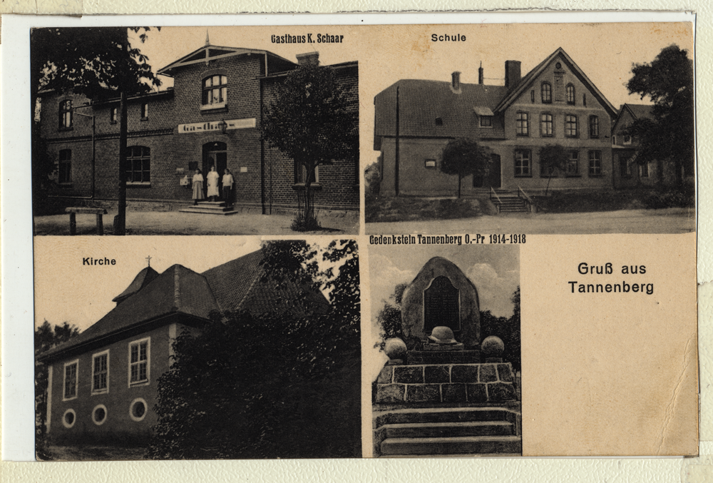 Tannenberg, Gasthaus Schaar, Schule, Kirche, Gedenkstein