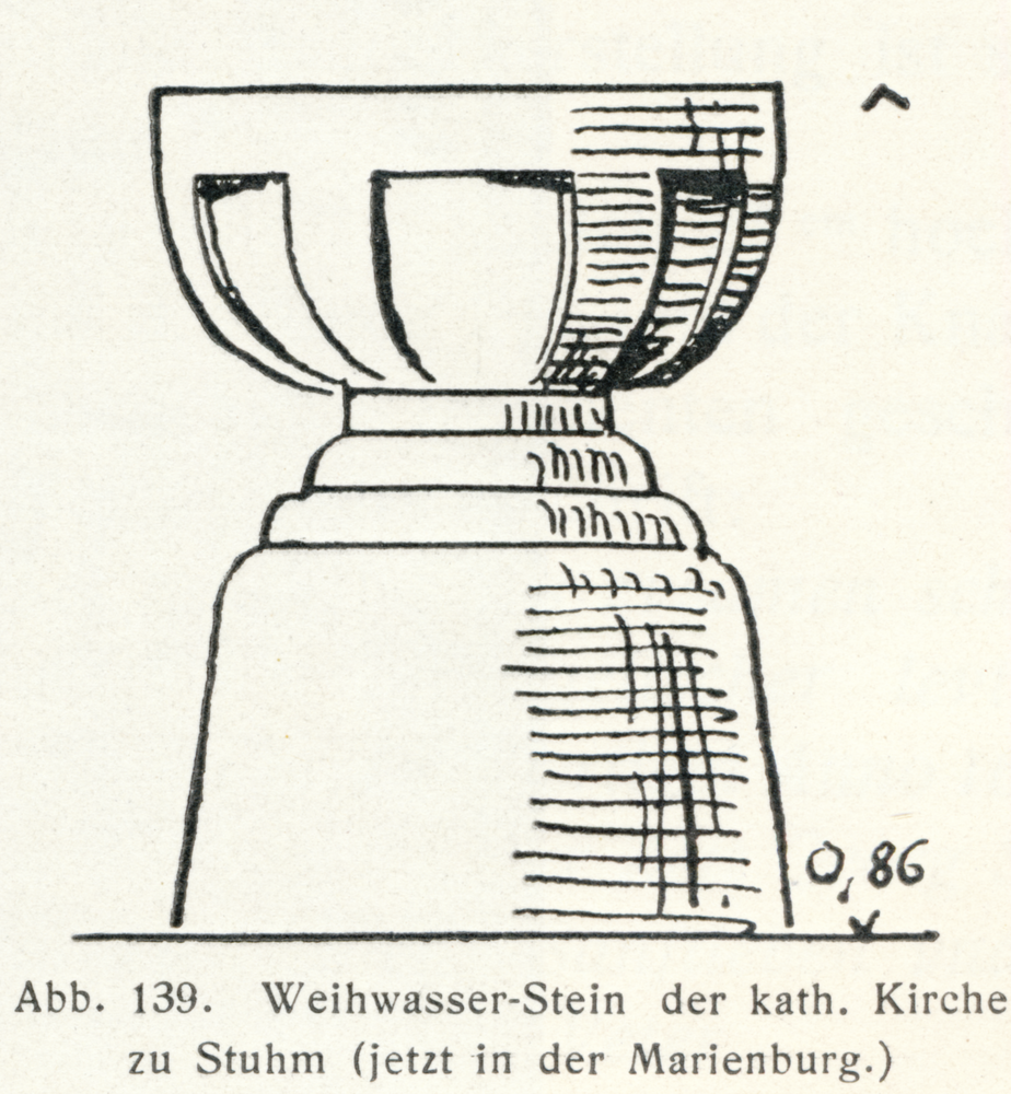 Stuhm, Stadt, Kath. Pfarrkirche, Weihwasserstein