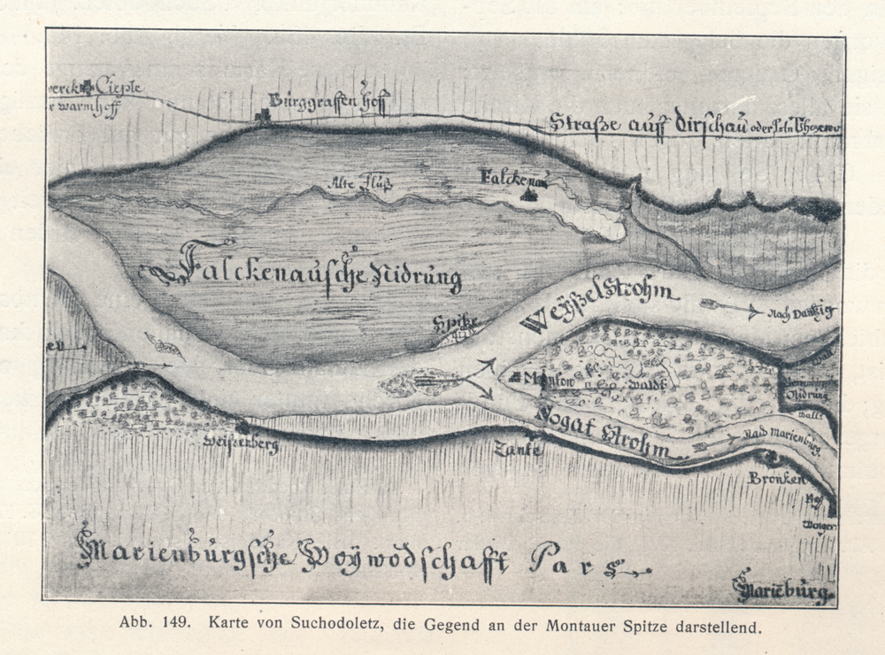 Weichsel und Nogat, Lageplan, Gegend an der Montauer Spitze