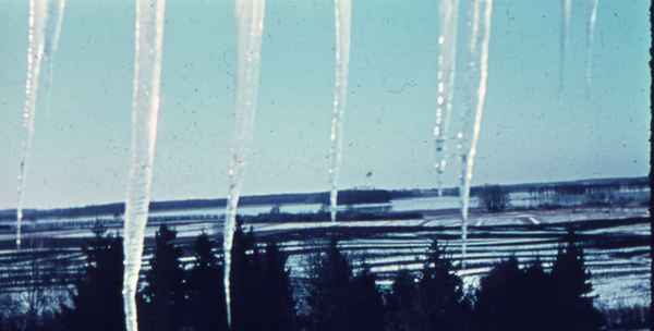 Klein Guja, Blick durch Eiszapfen aus dem Gutshaus zum Nordenburger See