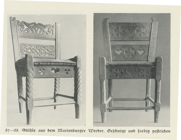 Marienburg (Kreis), Stühle aus dem Marienburger Werder geschnitzt und farbig gestrichen