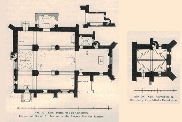 Christburg Kr. Stuhm, Ort,   Kath. Pfarrkirche, Grundriss Erdgeschoss und Unterkirche