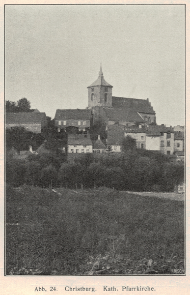 Christburg Kr. Stuhm, Ort,   Kath. Pfarrkirche mit Stadtteilansicht