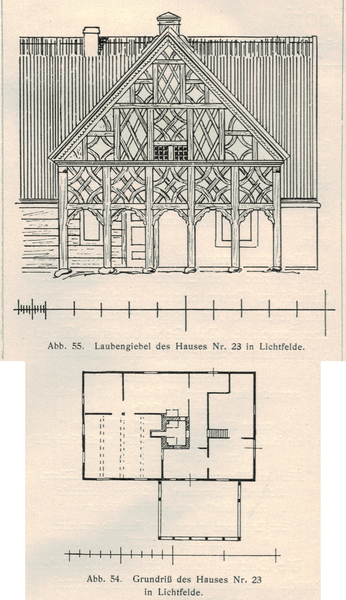 Lichtfelde, Laubengiebel und Grundriss Haus Nr. 23