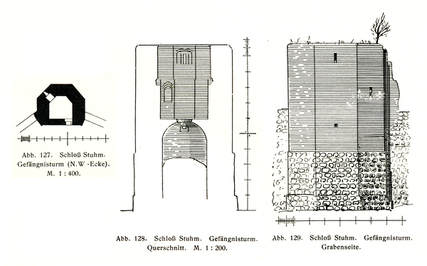 Stuhm, Stadt, Schloss, Gefängnisturm,  Nordwestecke, Grundriss, Grabenseite