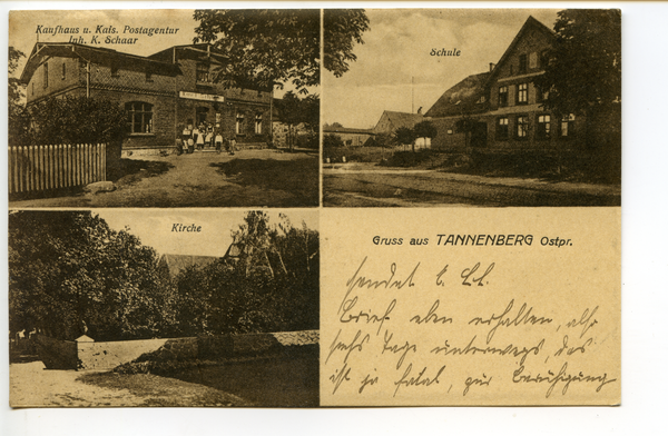 Tannenberg, Kaufhaus u. Kaiserl. Postagentur Schaar, Schule, Kirche