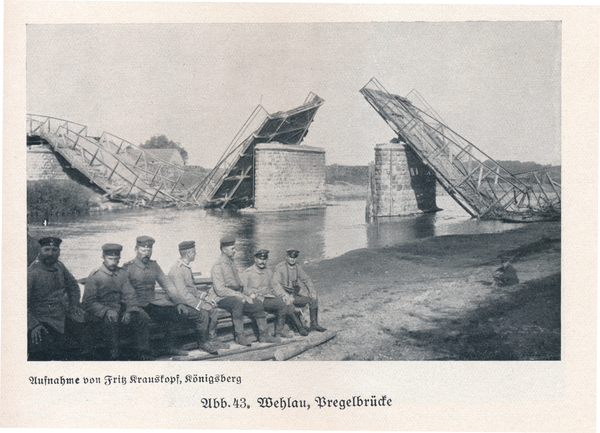 Wehlau, Zerstörung im I. Weltkrieg, gesprengte Pregelbrücke