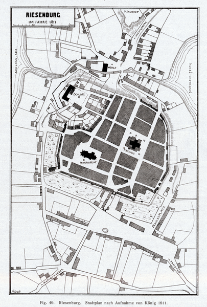 Riesenburg, Stadtplan nach Aufnahme von König 1811