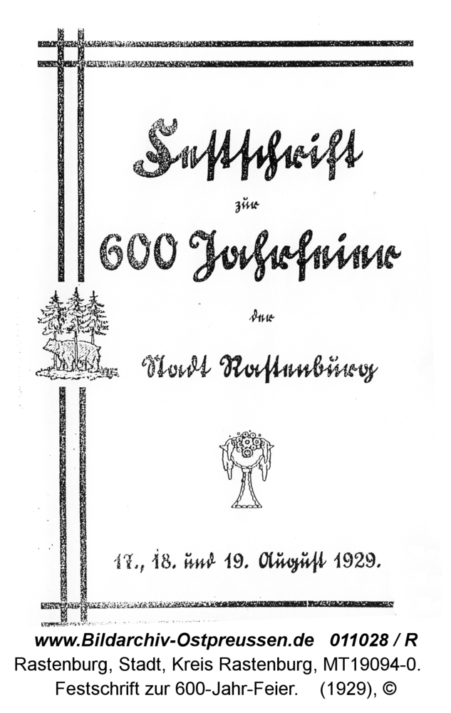 Rastenburg, Festschrift zur 600-Jahr-Feier
