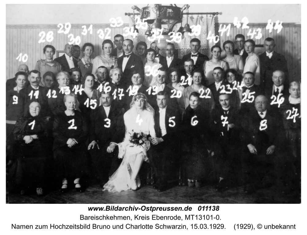 Baringen, Namen zum Hochzeitsbild Bruno und Charlotte Schwarzin, 15.03.1929