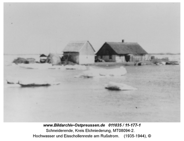 Schneiderende, Hochwasser und Eisschollenreste am Rußstrom