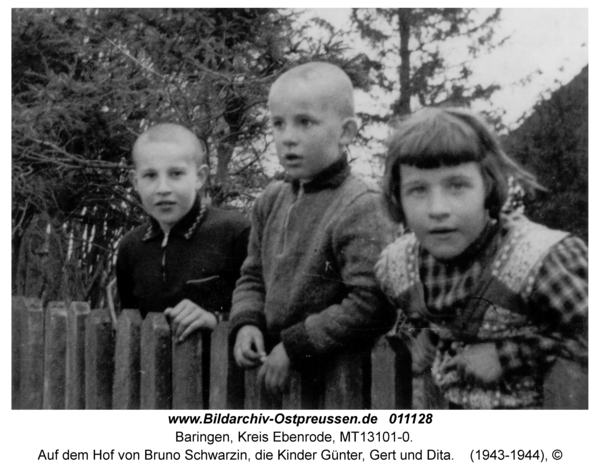 Baringen, Auf dem Hof von Bruno Schwarzin, die Kinder Günter, Gert und Dita