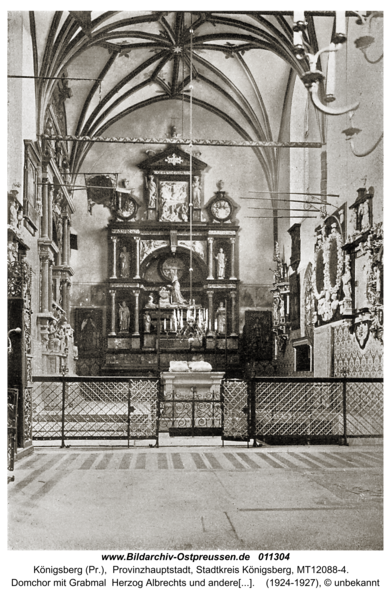 Königsberg, Domchor mit Grabmal  Herzog Albrechts und anderen Grabmälern und Epitaphien