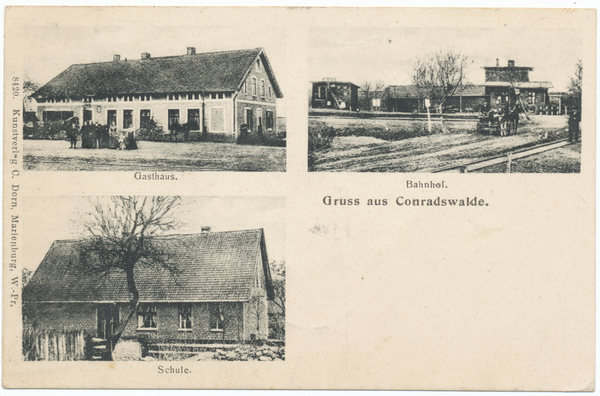 Conradswalde, Gasthaus, Bahnhof und Schule