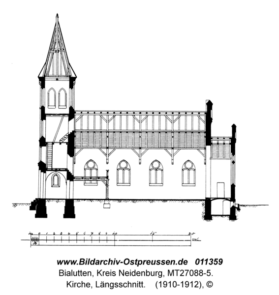 Bialutten, Kirche, Längsschnitt