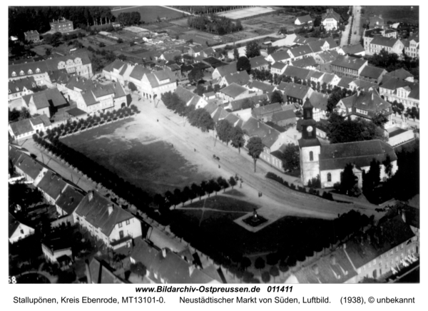 Stallupönen, Neustädtischer Markt von Süden, Luftbild