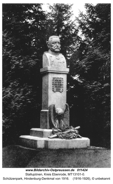 Stallupönen, Schützenpark, Hindenburg-Denkmal von 1916