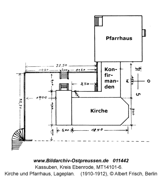 Kassuben, Kirche und Pfarrhaus, Lageplan