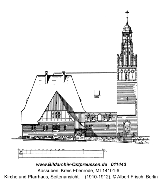 Kassuben, Kirche und Pfarrhaus, Seitenansicht