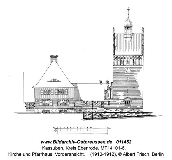 Kassuben, Kirche und Pfarrhaus, Vorderansicht