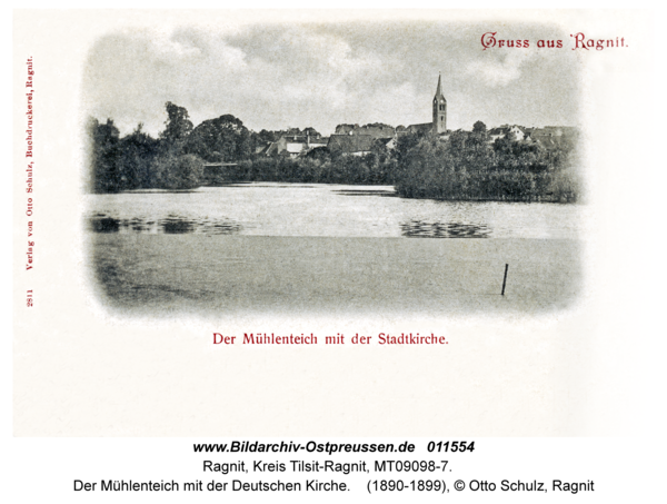 Ragnit, Der Mühlenteich mit der Deutschen Kirche