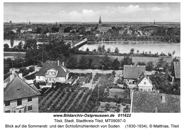 Tilsit, Blick auf die Sommerstr. und den Schloßmühlenteich von Süden