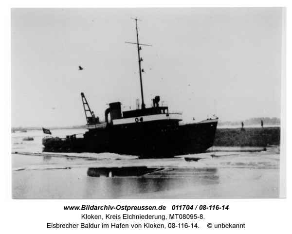 Kloken, Eisbrecher Baldur im Hafen von Kloken, 08-116-14