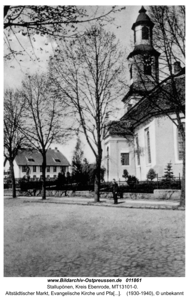 Stallupönen, Altstädtischer Markt, Evangelische Kirche und Pfarrhaus