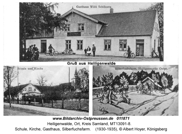 Heiligenwalde Kr. Samland, Schule, Kirche, Gasthaus, Silberfuchsfarm
