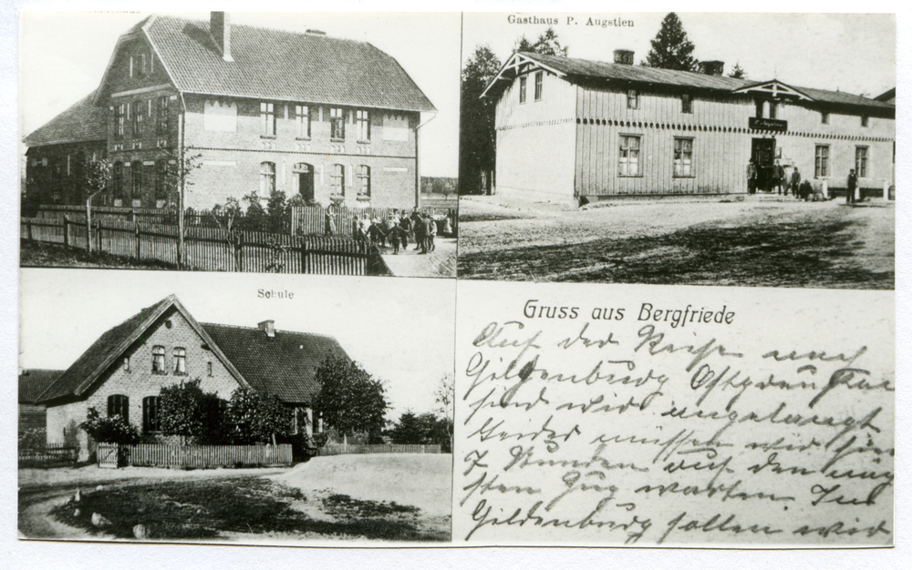 Bergfriede Kr. Osterode, Gemeindehaus, Gasthaus P. Augstien (mit Poststelle ?), Schule