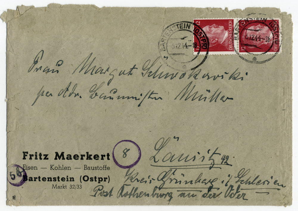 Bartenstein, Briefumschalg der Fa. Fritz Maerkert Eisen - Kohlen - Baustoffe