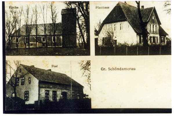 Groß Schöndamerau, Ev. Kirche, Pfarrhaus, Post