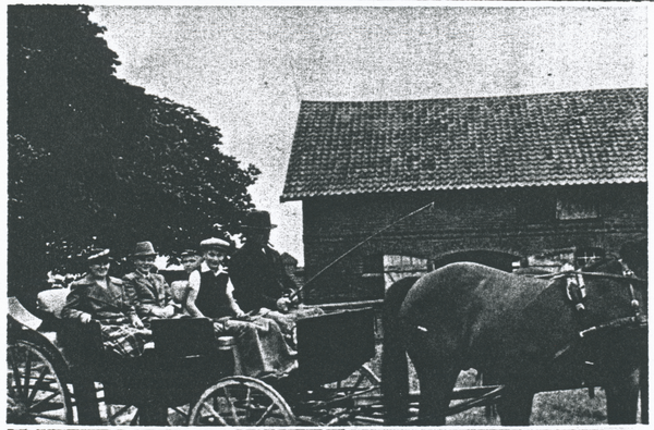 Ramoschkehmen, Hof Post, Jagdwagen vor dem Pferdestall