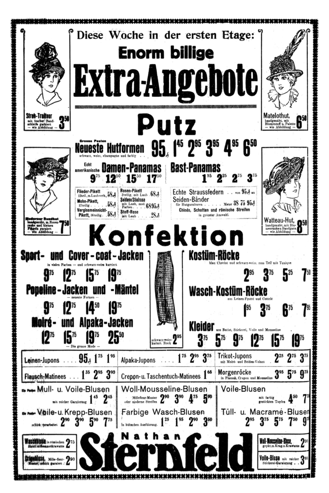 Königsberg, Altstädt. Markt, Nathan Sternfeld, Warenhaus, Extra Angebote, Putz und Konfektion