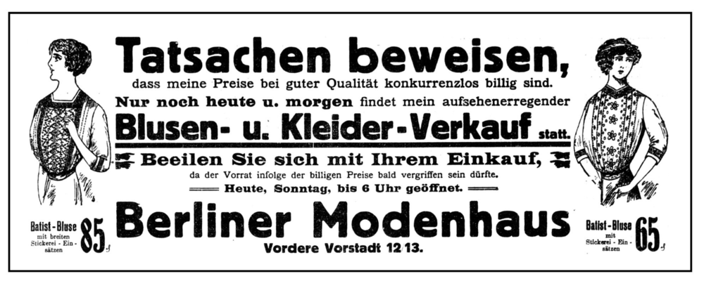 Königsberg (Pr.), Vordere Vorstadt, Berliner Modehaus, Blusen- und Kleiderverkauf