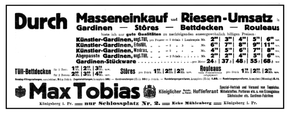 Königsberg, Schloßplatz 2, Max Tobias, Gardienengeschäft